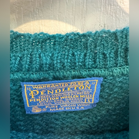 Pendleton Vintage 90s Wool embroidered Pheasant Sweater teal size large - Picture 3 of 7